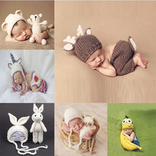 Load image into Gallery viewer, Baby Cap Deer Design Handmade Crochet Deer Costume Set Knitted Hats and Pants Newborn Photography Props Photo Shoot Caps Hats