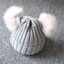Load image into Gallery viewer, Children Winter Infant Newborn Kids Baby Wool Knitted Hat Cap Beanie With Two Double Pom Pom Beanie For Cute Boys Girl 1-3Years