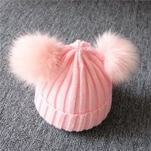 Load image into Gallery viewer, Children Winter Infant Newborn Kids Baby Wool Knitted Hat Cap Beanie With Two Double Pom Pom Beanie For Cute Boys Girl 1-3Years