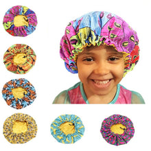 Load image into Gallery viewer, Kids Adjustable African Print Ankara Satin Bonnet Sleep Cap Turban Hat Night Sleep Beanie Chemo Cap
