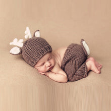 Load image into Gallery viewer, Baby Cap Deer Design Handmade Crochet Deer Costume Set Knitted Hats and Pants Newborn Photography Props Photo Shoot Caps Hats
