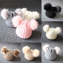 Load image into Gallery viewer, Children Winter Infant Newborn Kids Baby Wool Knitted Hat Cap Beanie With Two Double Pom Pom Beanie For Cute Boys Girl 1-3Years
