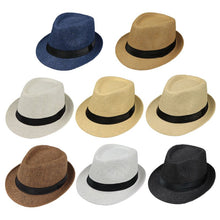 Load image into Gallery viewer, Children Kids Summer Beach Straw Hat Jazz Panama Trilby Fedora Hat Gangster Cap Outdoor Breathable Hats Girls Boys Sunhat
