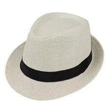 Load image into Gallery viewer, Children Kids Summer Beach Straw Hat Jazz Panama Trilby Fedora Hat Gangster Cap Outdoor Breathable Hats Girls Boys Sunhat
