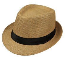 Load image into Gallery viewer, Children Kids Summer Beach Straw Hat Jazz Panama Trilby Fedora Hat Gangster Cap Outdoor Breathable Hats Girls Boys Sunhat
