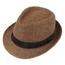 Load image into Gallery viewer, Children Kids Summer Beach Straw Hat Jazz Panama Trilby Fedora Hat Gangster Cap Outdoor Breathable Hats Girls Boys Sunhat

