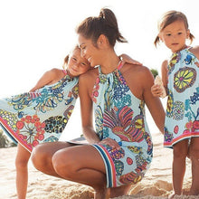 Load image into Gallery viewer, Sleeveless Mommy And Me Dresses Family Matching Mother Daughter Clothes Women Kids Girls Floral Beach Mini Dress Family Look
