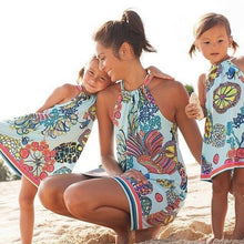 Load image into Gallery viewer, Sleeveless Mommy And Me Dresses Family Matching Mother Daughter Clothes Women Kids Girls Floral Beach Mini Dress Family Look
