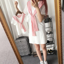 Load image into Gallery viewer, 2020 Family Matching Dresses Summer Mother Daughter Son Tops Clothes Fashion Mommy And Girls Me Striped Bow Tie Dresses
