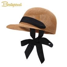 Load image into Gallery viewer, Summer Kids Hat Girl Princess Big Bow Straw Equestrian Cap Kids Hats Travel Beach Sun Hat Baby Accessories 2-4Y
